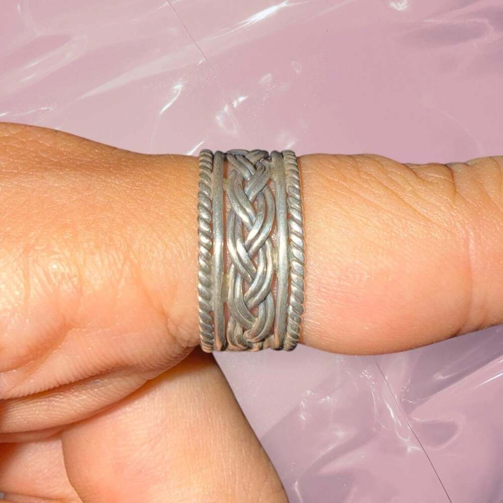 Vintage Y2K Handmade Braided Band Ring 925 Sterling Silver Boho Grunge Size 6